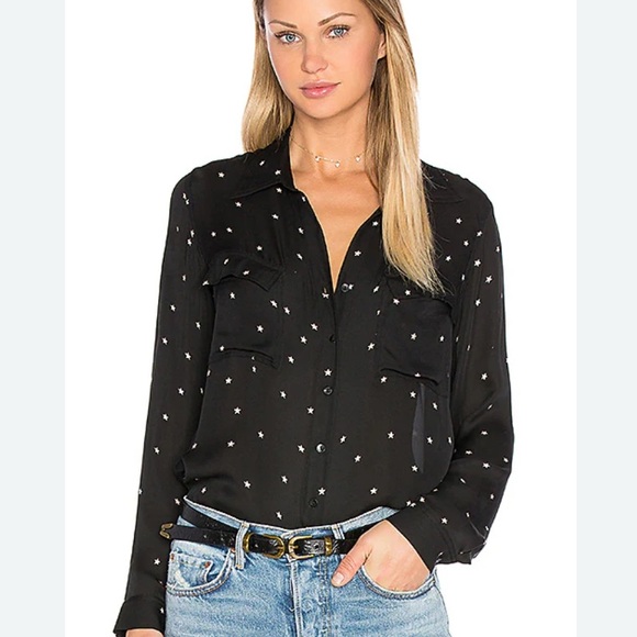 L'Agence Margaret 100% Silk Long Sleeve Button-Up Star Print Shirt Top Blouse S - Picture 1 of 13